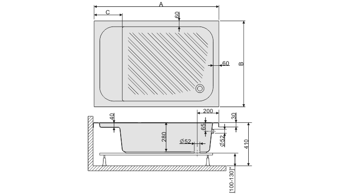 Душевой поддон прямоугольный с сидением Sanplast Bzs/CL 80/100/28