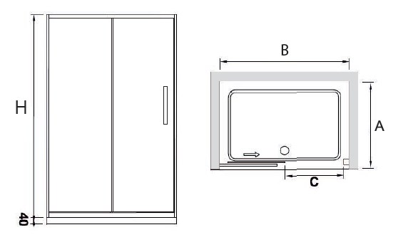 Дверь для душа раздвижная двухстворчатая  RGW CL- 12 130*185 стекло прозрачное