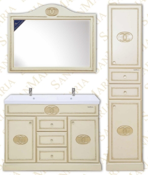 Мебель для ванной комплект Шанель - 100 3 ящика бежевый   патинированный с золотом и серебром