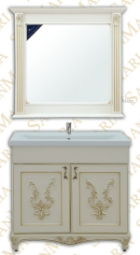 Мебель для ванной комплект Лувр - 90  бежевый цвет  патинированный с золотом и серебром