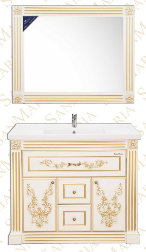 Мебель для ванной комплект Версаль - 100  3 ящика бежевый патинированный с золотом и серебром