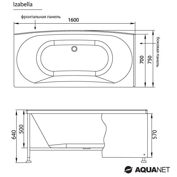 Ванна акриловая прямоугольная Aquanet IZABELLA 160x75