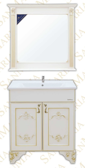 Мебель для ванной комплект Барселона - 85 белый патинированный с золотом и серебром