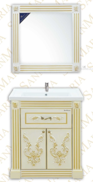 Мебель для ванной комплект Версаль - 85  1 ящик бежевый цвет патинированный с золотом и серебром