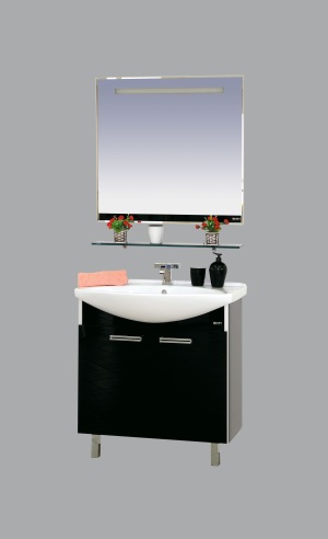 Мебель для ванной Джулия- 105 черная напольная прямая,  стекло